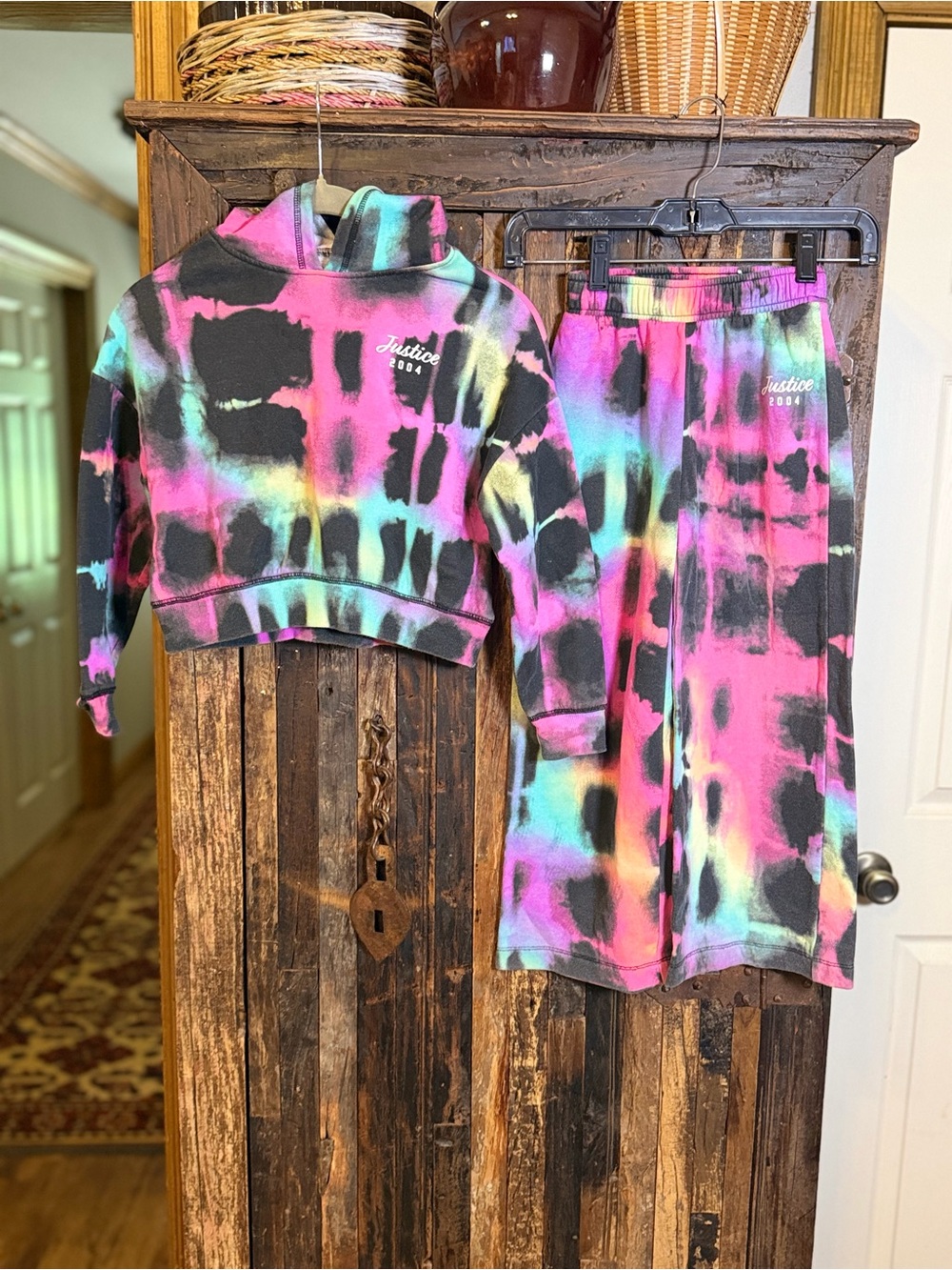 Justice 2004 Girls XS 5/6 Tie Dye Hoodie Sweatpants 2 Piece Matching Set